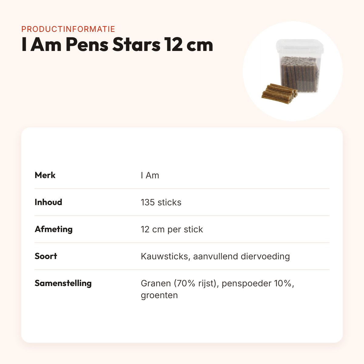 I Am Pens Stars kauwsnack 12 cm – pens sticks met kip, 135 stuks – productinformatie
