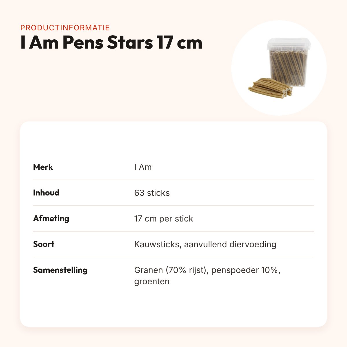 I Am Pens Stars kauwsnack 17 cm – pens sticks met kip, 63 stuks – productinformatie