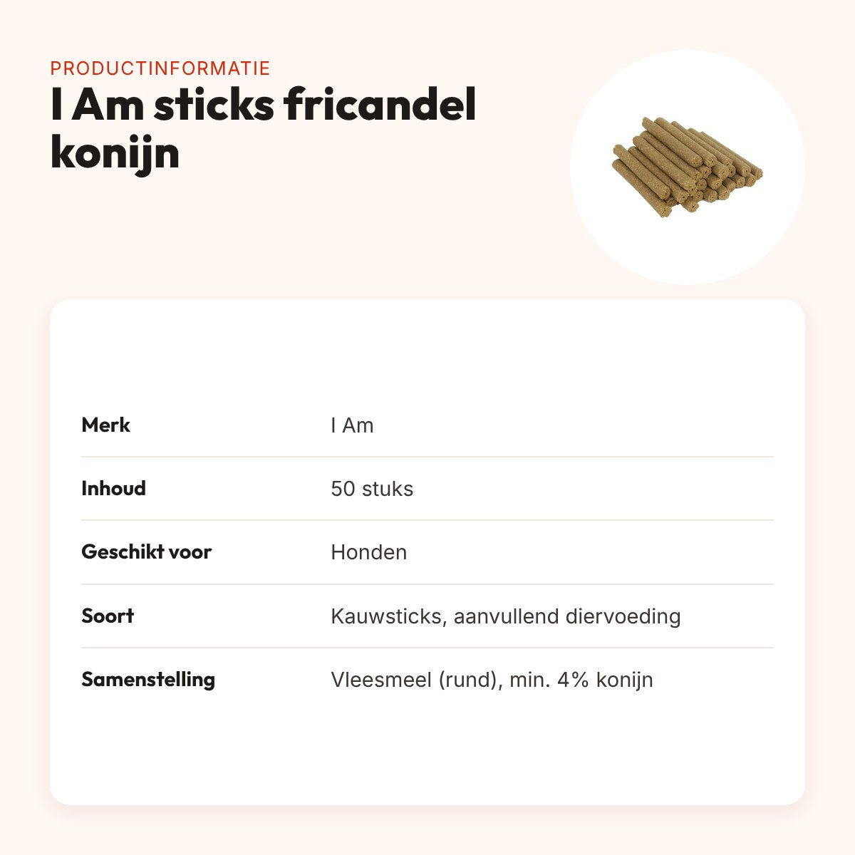 I Am sticks fricandel konijn hondenkauwsticks 50 stuks – productinformatie
