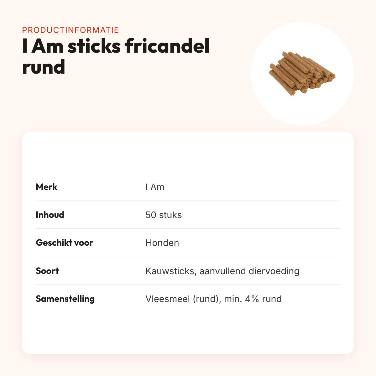 I Am sticks fricandel rund hondenkauwsticks 50 stuks – productinformatie