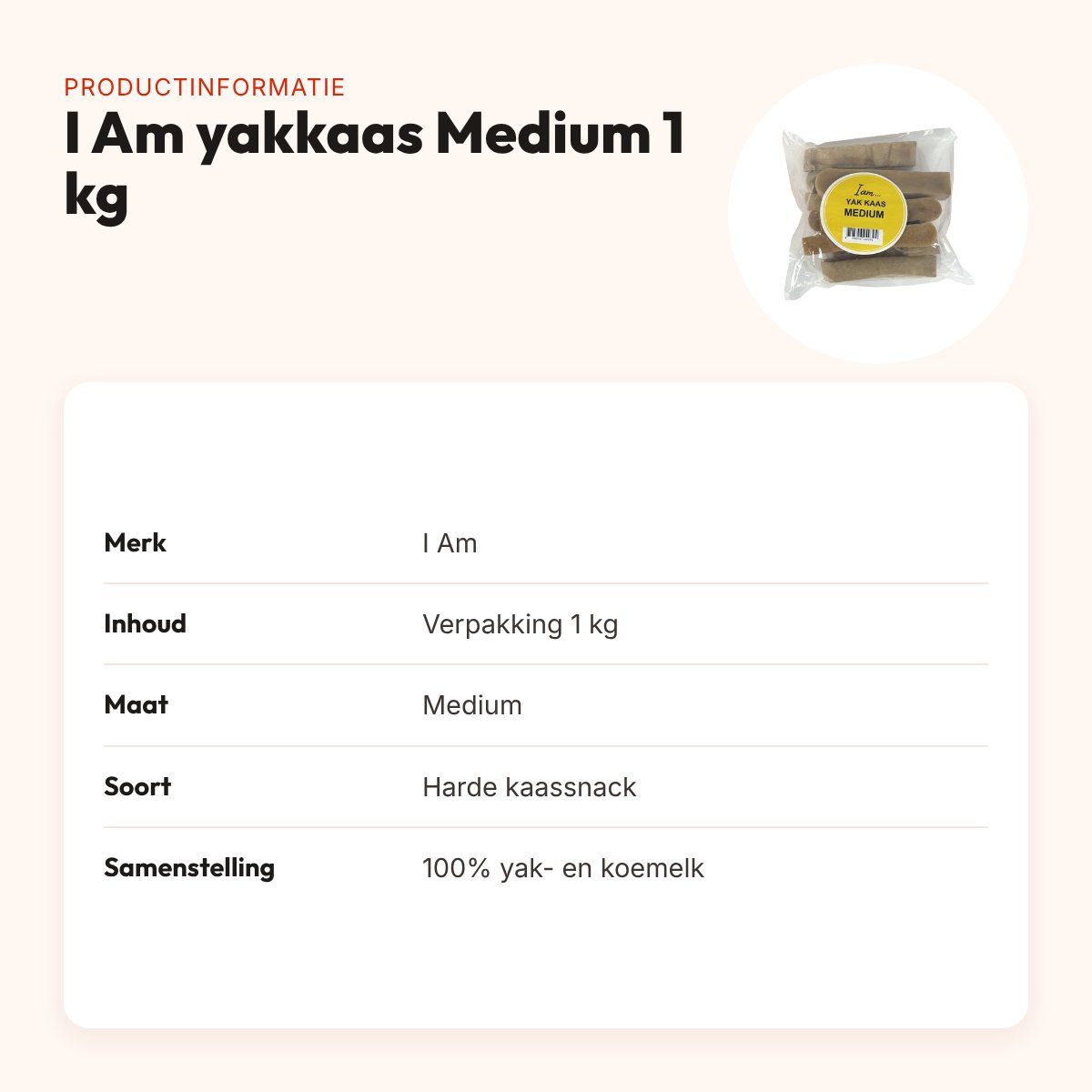 I Am yakkaas hondensnack Medium 1 kg – harde kaassnack – productinformatie