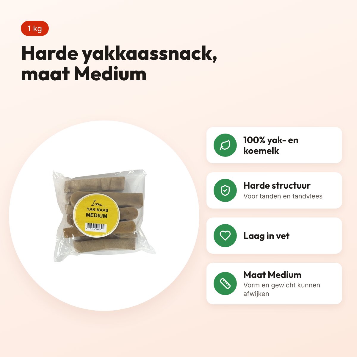 I Am yakkaas hondensnack Medium 1 kg – harde kaassnack – voordelen