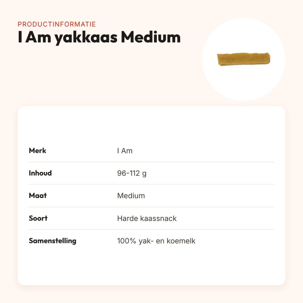 I Am yakkaas hondensnack Medium 96-112 g – harde kaassnack – productinformatie