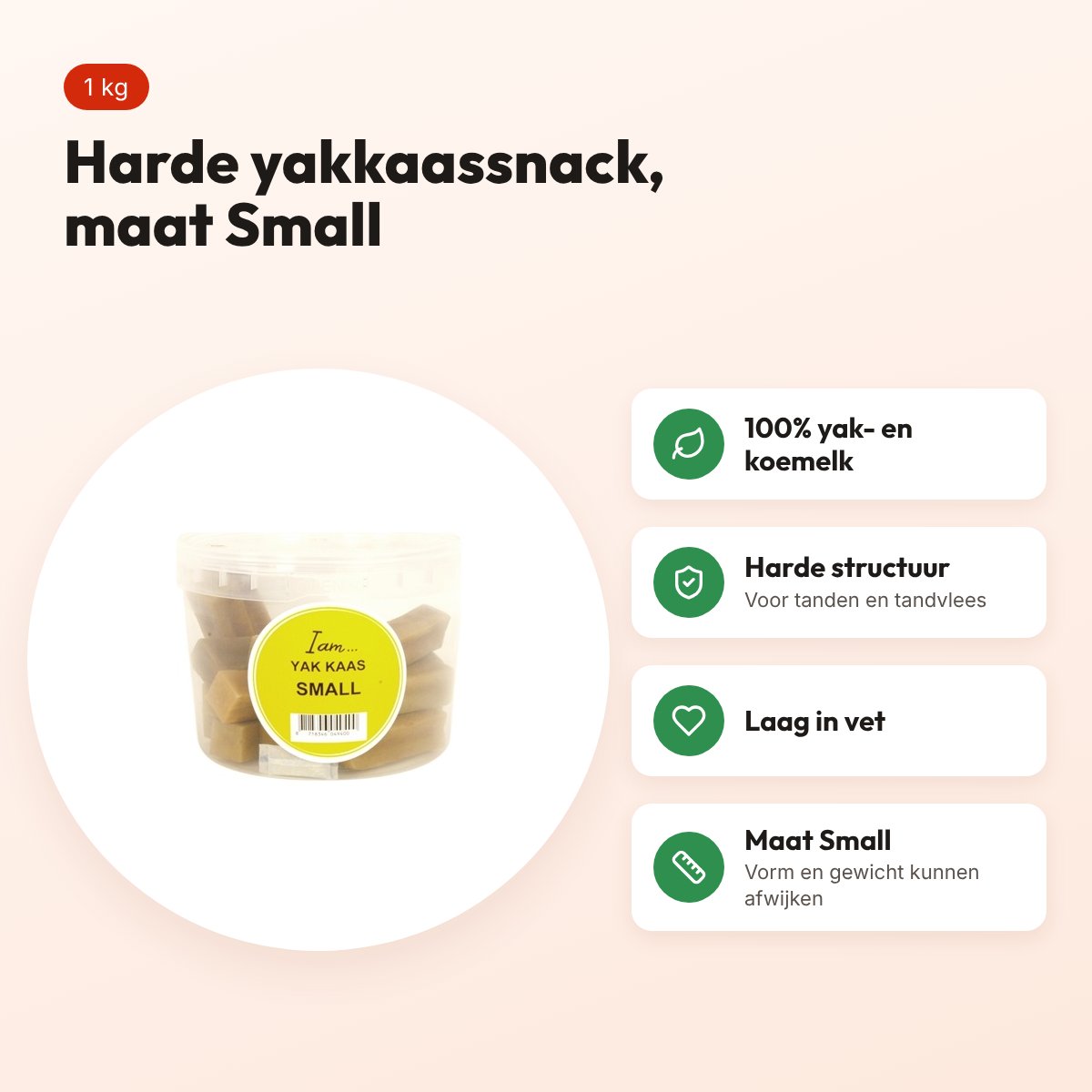 I Am yakkaas hondensnack Small 1 kg – harde kaassnack – voordelen