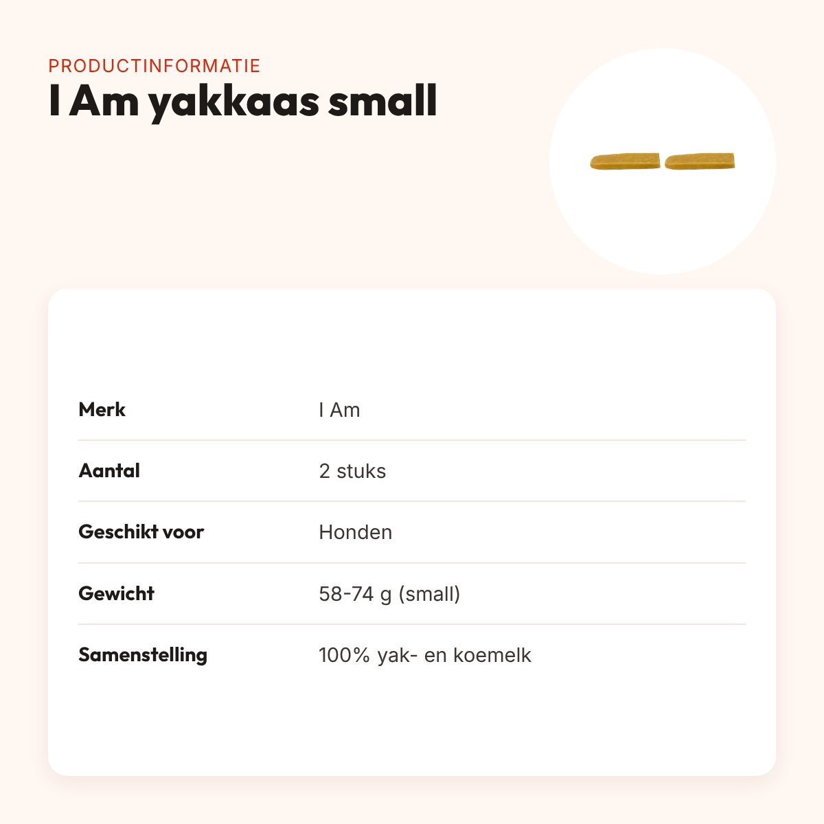 I Am yakkaas small 58-74 g – harde hondensnack, multipack 2 stuks – productinformatie
