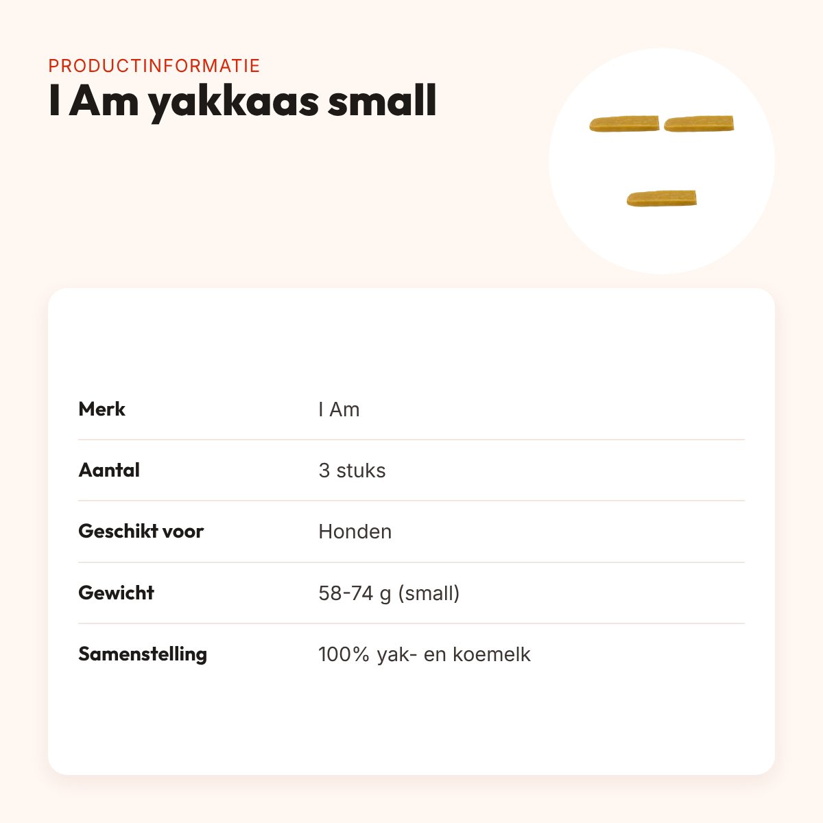 I Am yakkaas small 58-74 g – harde hondensnack, multipack 3 stuks – productinformatie