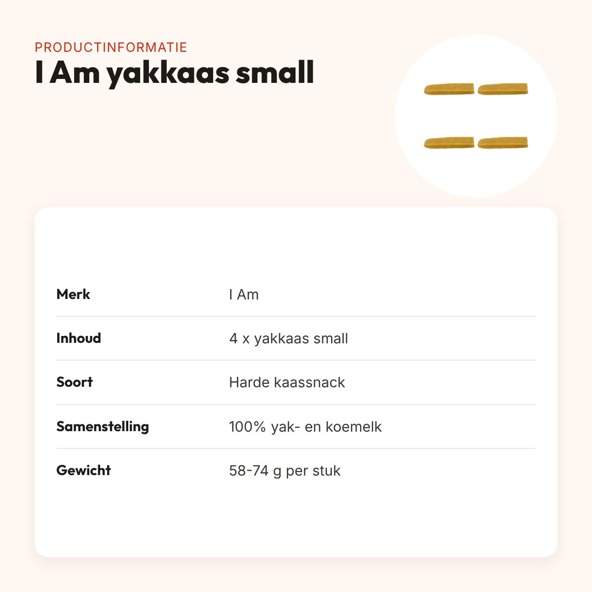 I Am yakkaas small 58-74 g – harde hondensnack, multipack 4 stuks – productinformatie