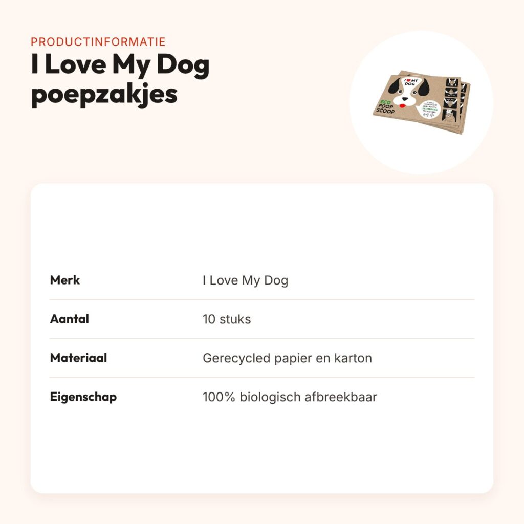 I Love My Dog hondenpoepzakjes van gerecycled papier – 10 stuks – productinformatie