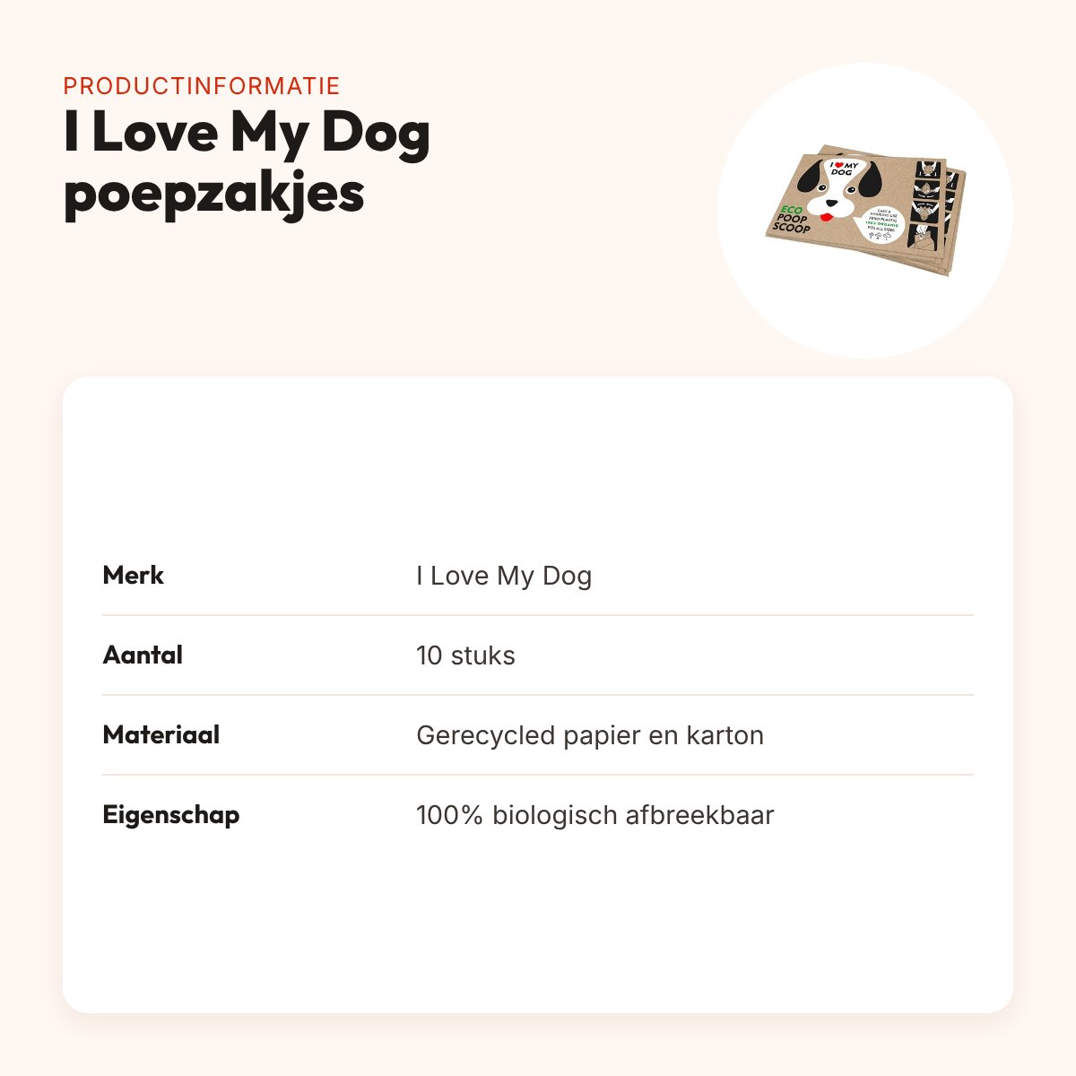 I Love My Dog hondenpoepzakjes van gerecycled papier – 10 stuks – productinformatie