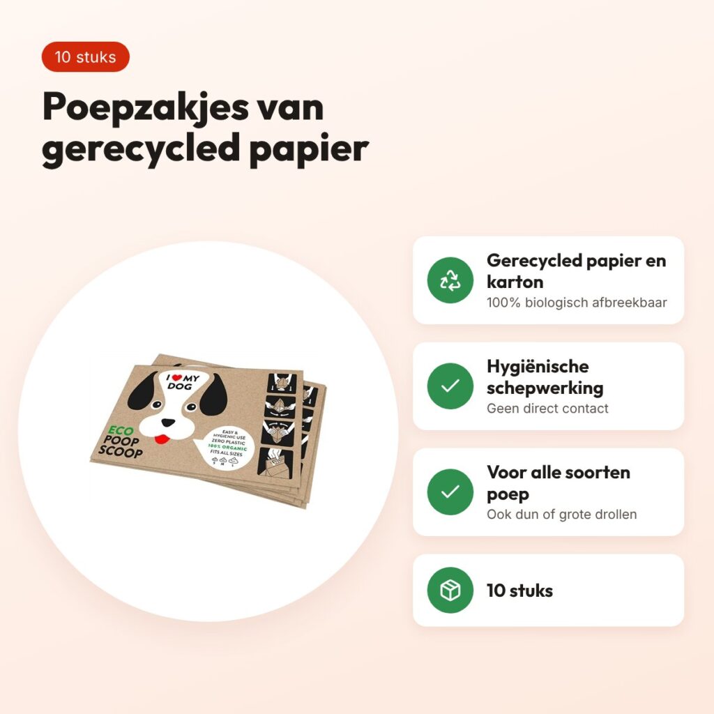 I Love My Dog hondenpoepzakjes van gerecycled papier – 10 stuks – voordelen