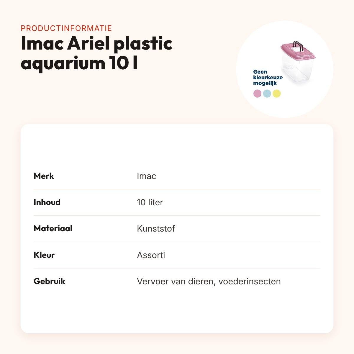 Imac Ariel plastic aquarium assorti 10 liter – met deksel en handvat – productinformatie