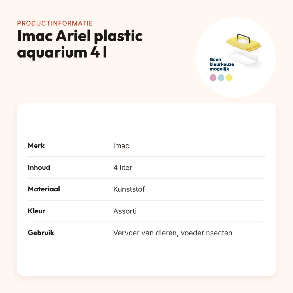 Imac Ariel plastic aquarium assorti 4 liter – met deksel en handvat – productinformatie