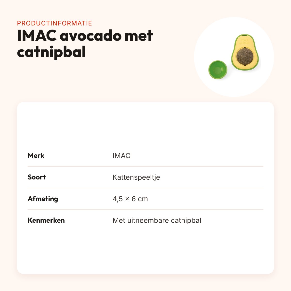 IMAC avocado kattenspeeltje met catnipbal 4,5 x 6 cm – productinformatie