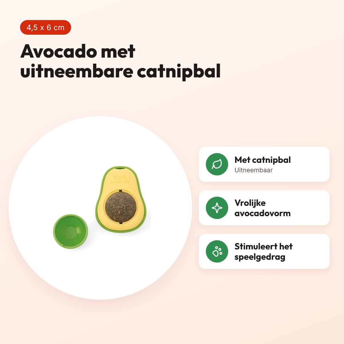 IMAC avocado kattenspeeltje met catnipbal 4,5 x 6 cm – voordelen