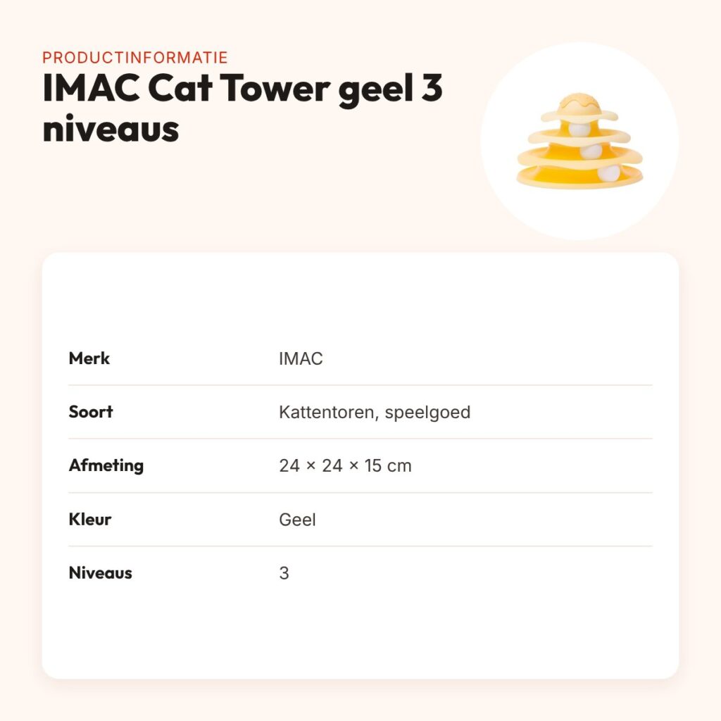 IMAC Cat Tower kattentoren geel 3 niveaus 24 x 24 x 15 cm – productinformatie