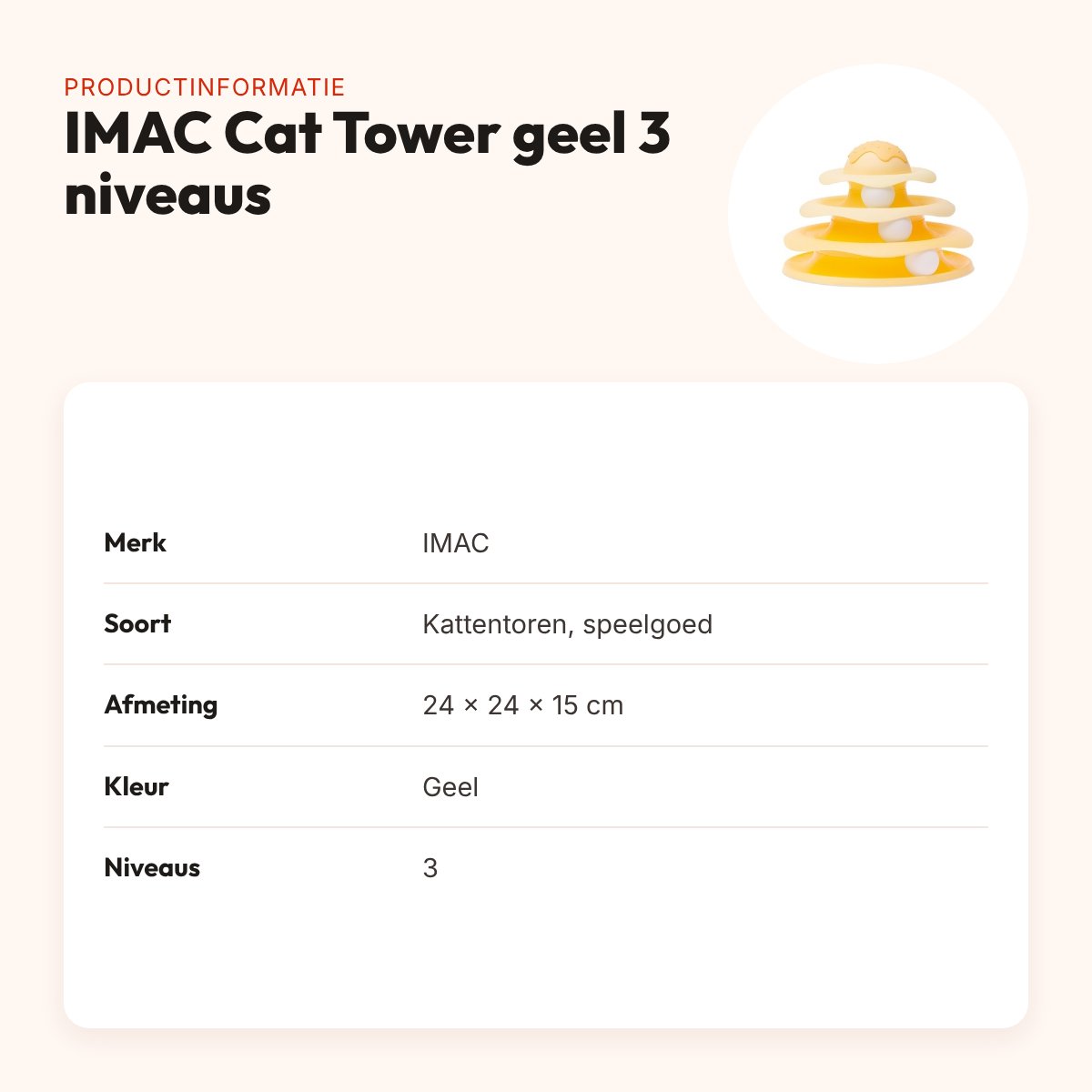 IMAC Cat Tower kattentoren geel 3 niveaus 24 x 24 x 15 cm – productinformatie