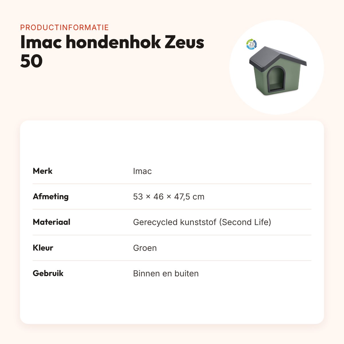 Imac hondenhok Zeus 50 Second Life gerecycled groen – 53 x 46 x 47,5 cm – productinformatie