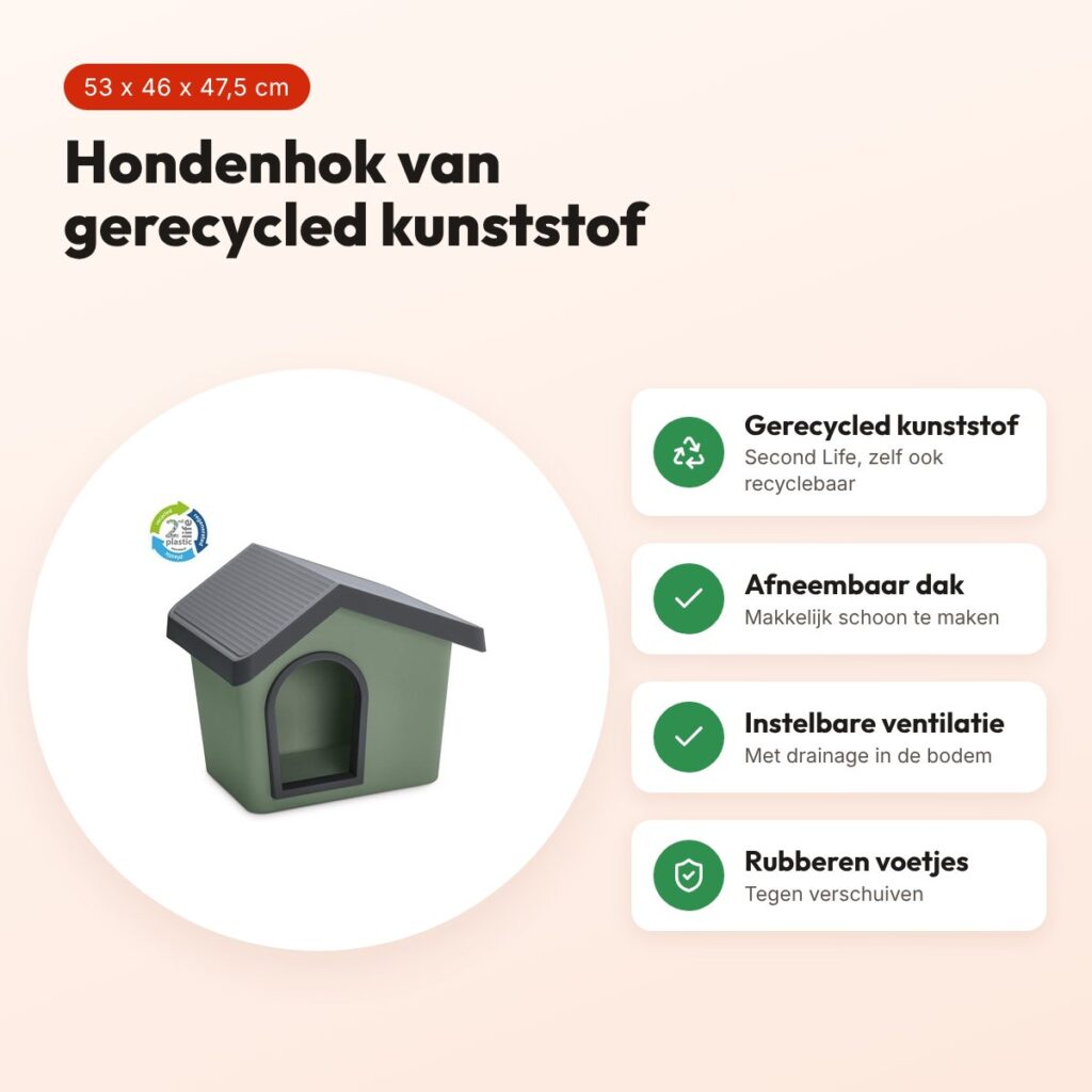 Imac hondenhok Zeus 50 Second Life gerecycled groen – 53 x 46 x 47,5 cm – voordelen