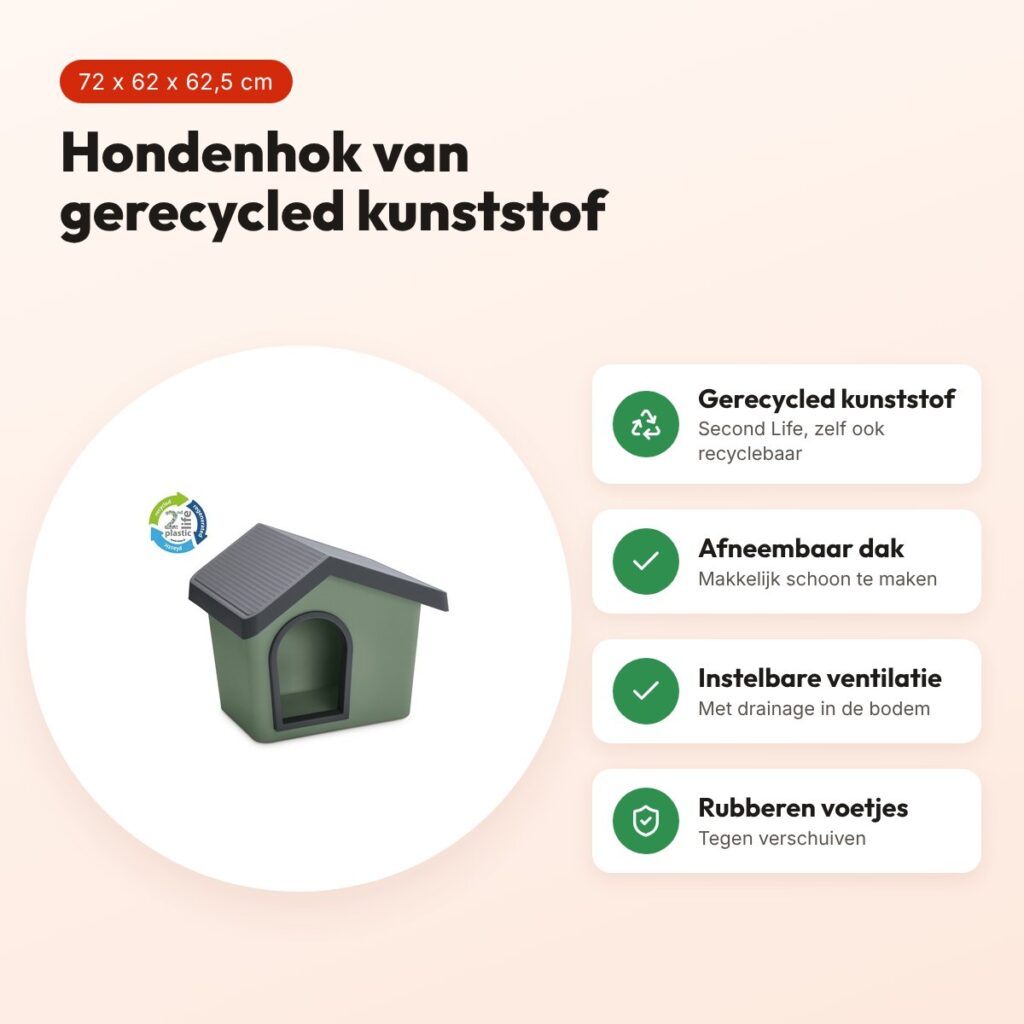 Imac hondenhok Zeus 70 Second Life gerecycled groen – 72 x 62 x 62,5 cm – voordelen