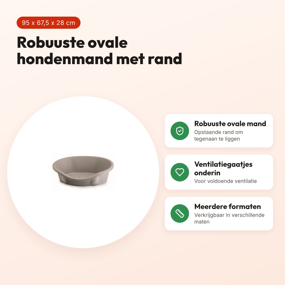 Imac hondenmand Dido taupe 95 x 67,5 x 28 cm – ovaal, met ventilatie – voordelen