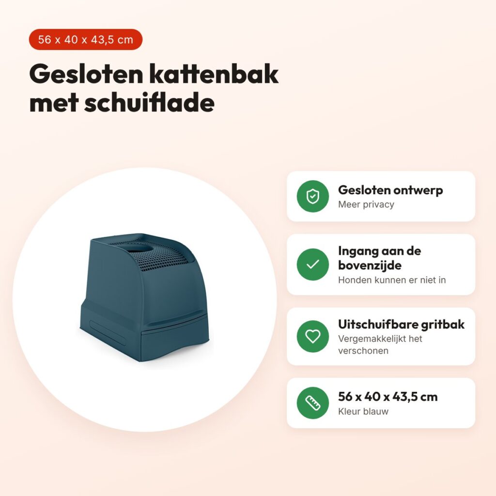 Imac kattenbak Frida blauw 56 x 40 x 43,5 cm – met schuiflade – voordelen
