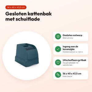 Imac kattenbak Frida blauw 56 x 40 x 43,5 cm – met schuiflade – voordelen