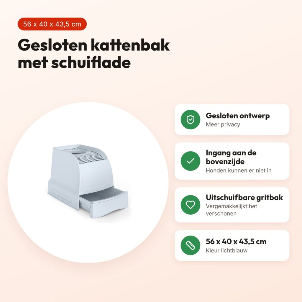 Imac kattenbak Frida lichtblauw 56 x 40 x 43,5 cm – met schuiflade – voordelen