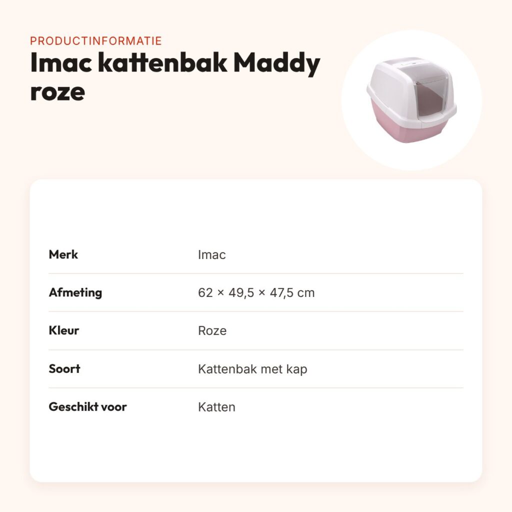 Imac kattenbak Maddy roze 62 x 49,5 x 47,5 cm – met kap en koolfilter – productinformatie
