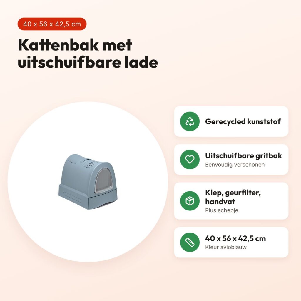 Imac kattenbak Zuma 2nd Life avioblauw 40 x 56 x 42,5 cm – schuiflade – voordelen