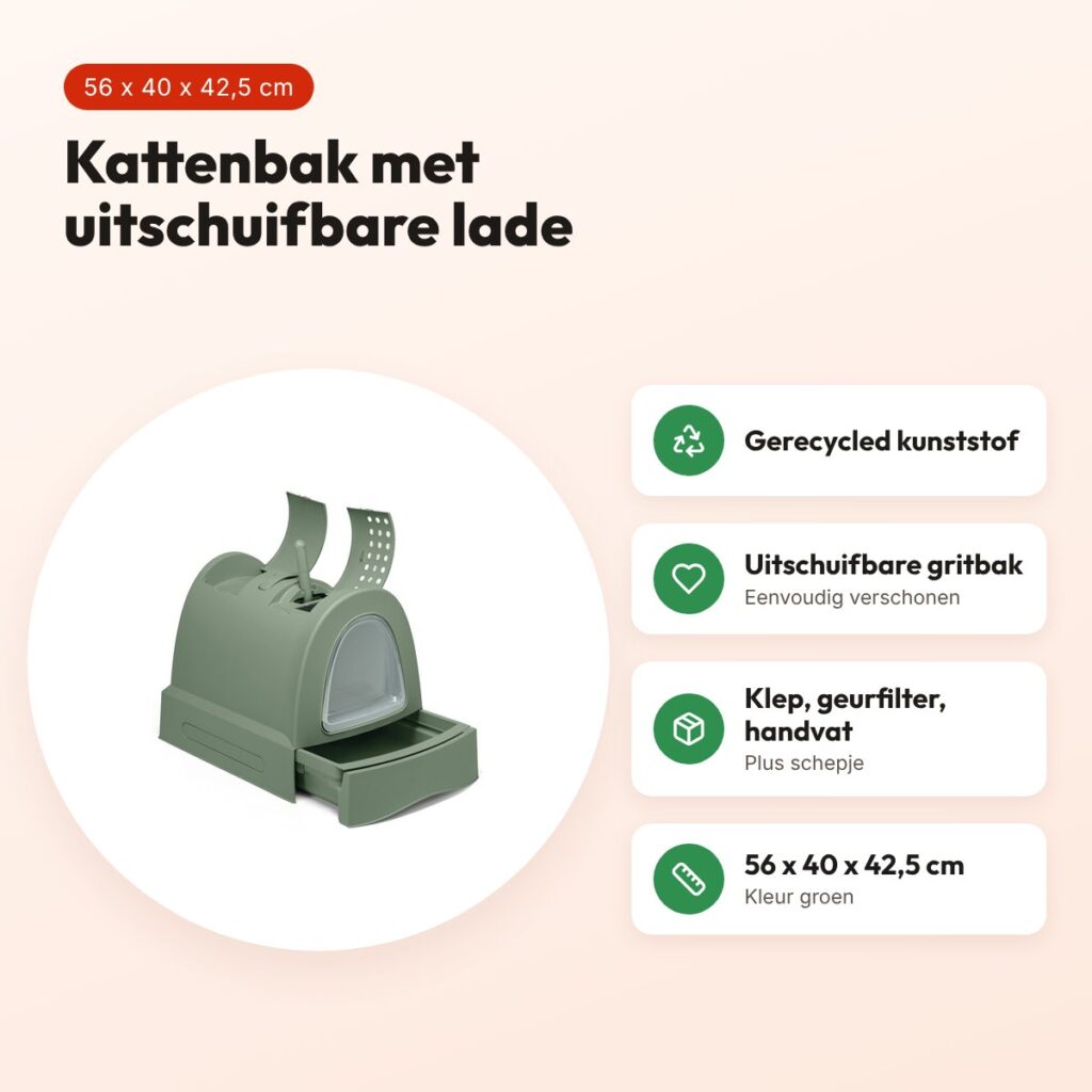 Imac kattenbak Zuma 2nd Life groen 56 x 40 x 42,5 cm – schuiflade – voordelen