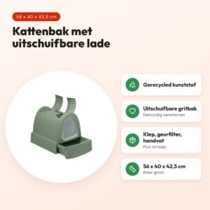 Imac kattenbak Zuma 2nd Life groen 56 x 40 x 42,5 cm – schuiflade – voordelen