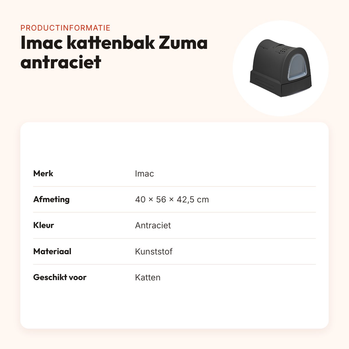 Imac kattenbak Zuma antraciet 40 x 56 x 42,5 cm – met schuiflade – productinformatie