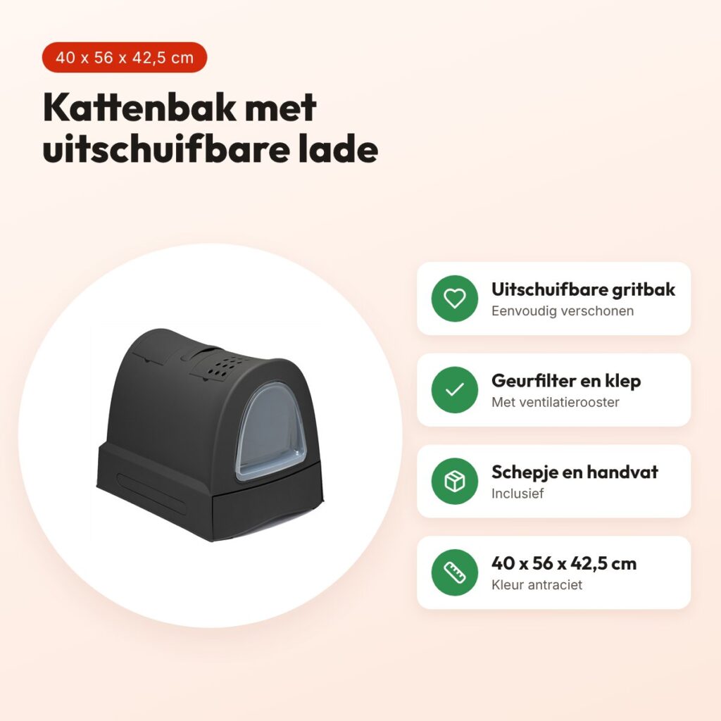 Imac kattenbak Zuma antraciet 40 x 56 x 42,5 cm – met schuiflade – voordelen