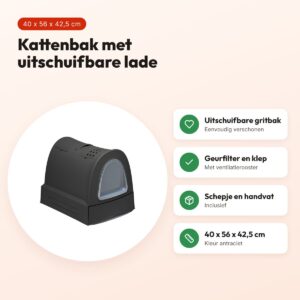 Imac kattenbak Zuma antraciet 40 x 56 x 42,5 cm – met schuiflade – voordelen
