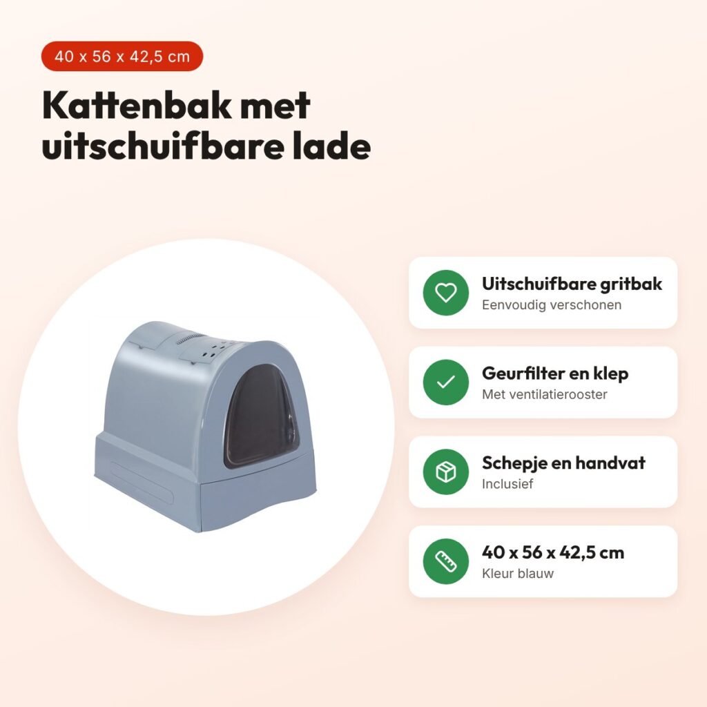 Imac kattenbak Zuma blauw 40 x 56 x 42,5 cm – met schuiflade – voordelen