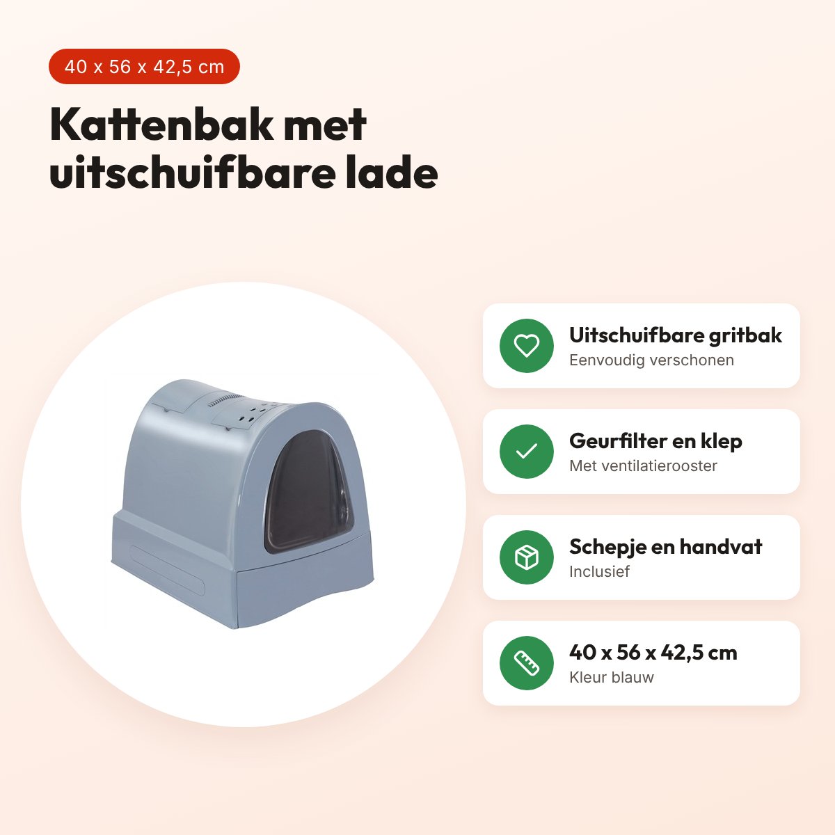 Imac kattenbak Zuma blauw 40 x 56 x 42,5 cm – met schuiflade – voordelen