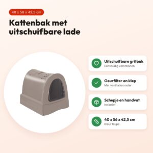 Imac kattenbak Zuma taupe 40 x 56 x 42,5 cm – met schuiflade – voordelen