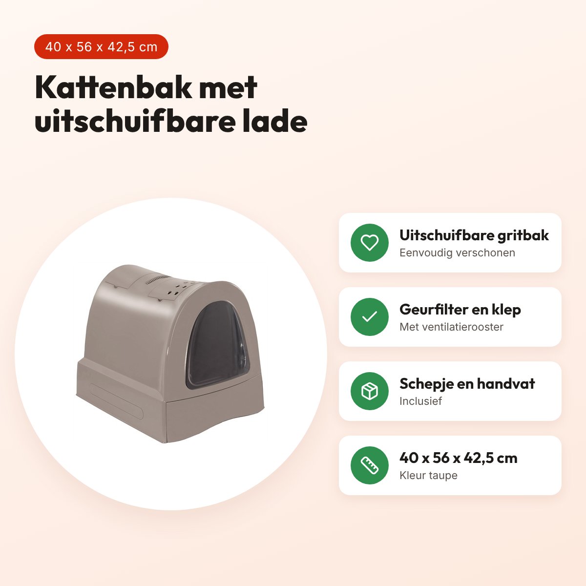 Imac kattenbak Zuma taupe 40 x 56 x 42,5 cm – met schuiflade – voordelen