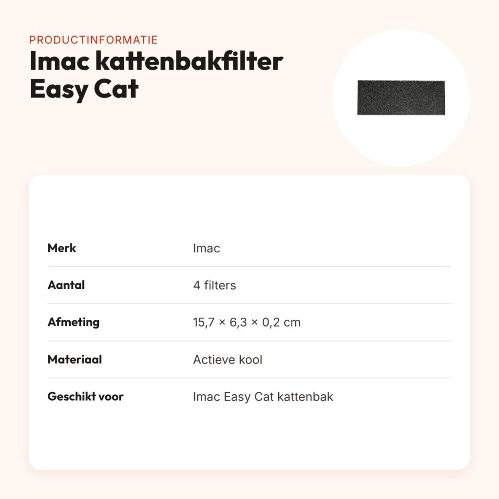Imac kattenbakfilter Easy Cat actieve kool 15,7 x 6,3 x 0,2 cm – 4 stuks – productinformatie