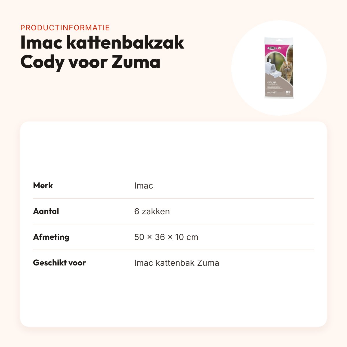 Imac kattenbakzak Cody voor Zuma 50 x 36 x 10 cm – set van 6 stuks – productinformatie