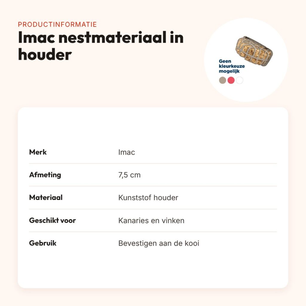 Imac nestmateriaal in kunststof houder 7,5 cm – voor kanaries en vinken – productinformatie