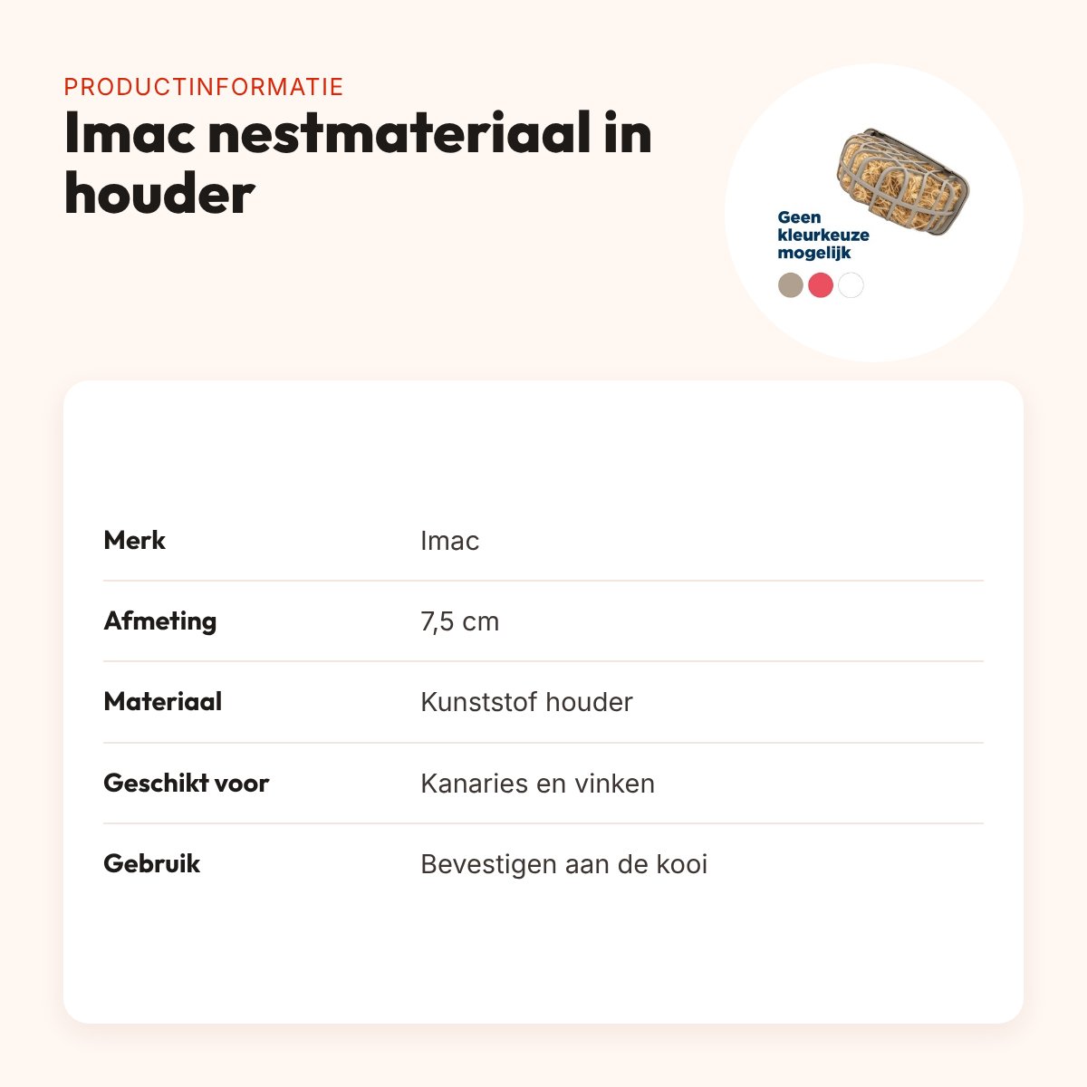 Imac nestmateriaal in kunststof houder 7,5 cm – voor kanaries en vinken – productinformatie