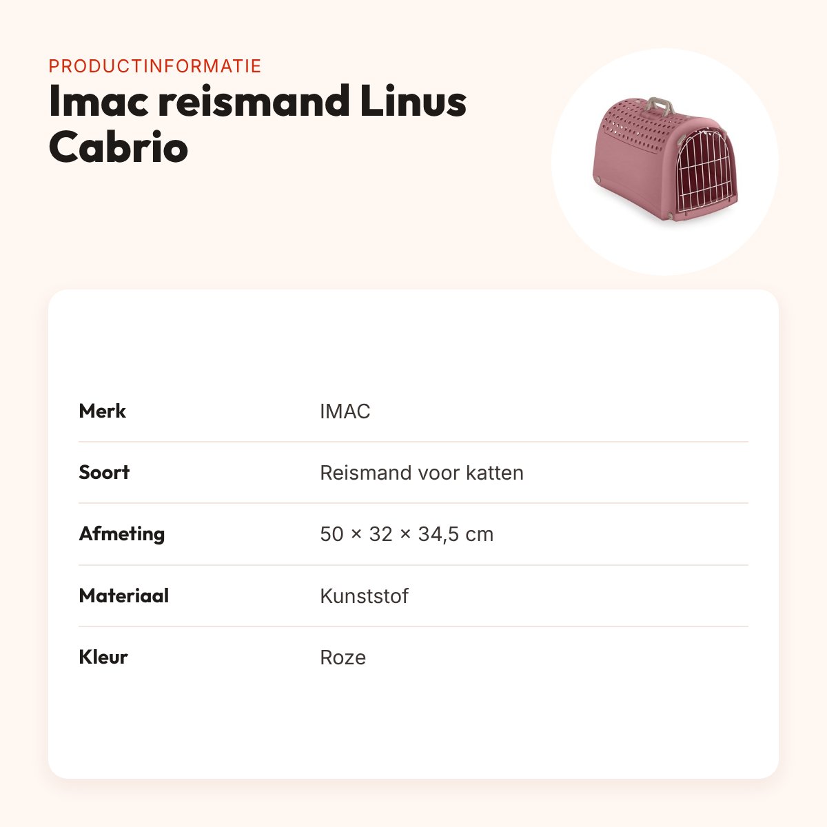 Imac reismand Linus Cabrio roze 50 x 32 x 34,5 cm – productinformatie