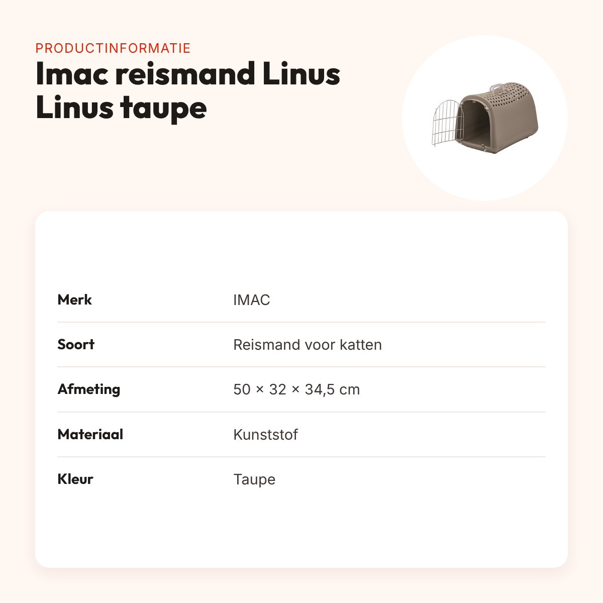 Imac reismand Linus taupe 50 x 32 x 34,5 cm – productinformatie