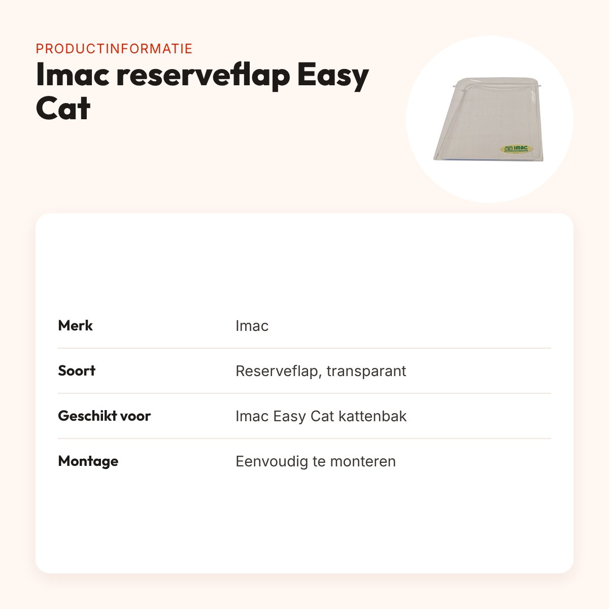 Imac reserveflap voor kattenbak Easy Cat – transparante klep – productinformatie