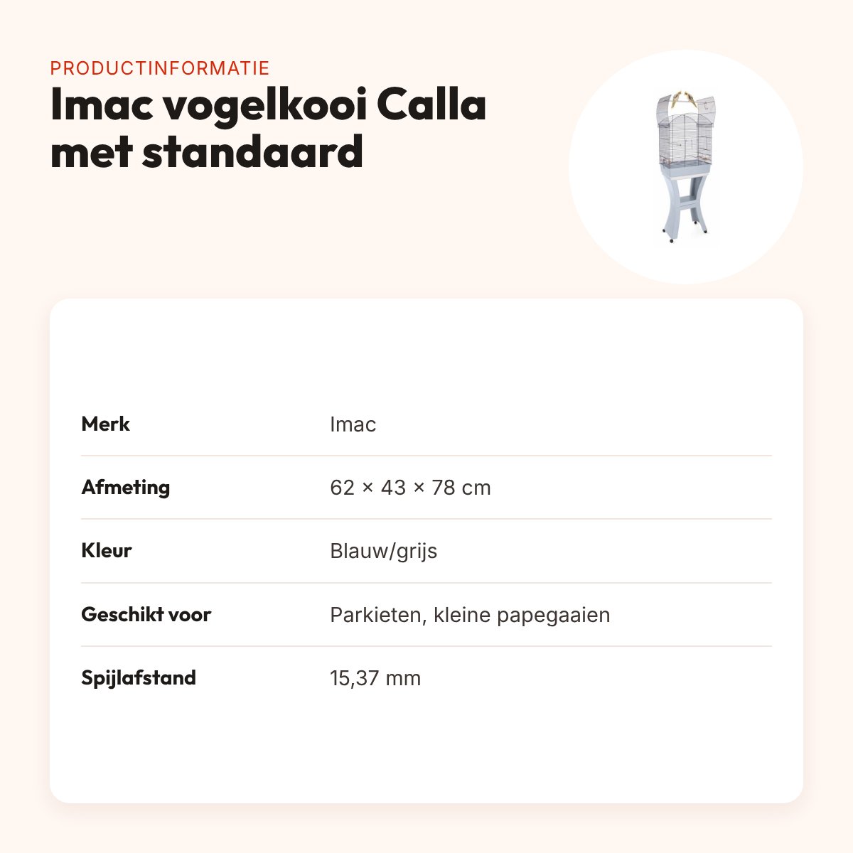 Imac vogelkooi Calla blauw/grijs 62 x 43 x 78 cm – met standaard – productinformatie