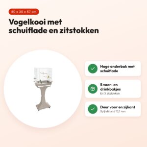 Imac vogelkooi Camilla taupe 50 x 30 x 57 cm – met schuiflade – voordelen