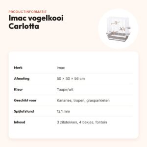Imac vogelkooi Carlotta taupe/wit 50 x 30 x 56 cm – met schuiflade – productinformatie