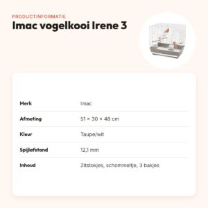 Imac vogelkooi Irene 3 taupe/wit 51 x 30 x 48 cm – met schuiflade – productinformatie