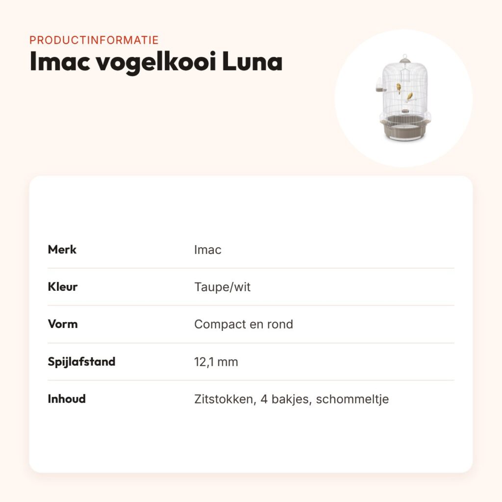 Imac vogelkooi Luna taupe/wit 40 x 40 x 65,5 cm – compacte ronde kooi – productinformatie
